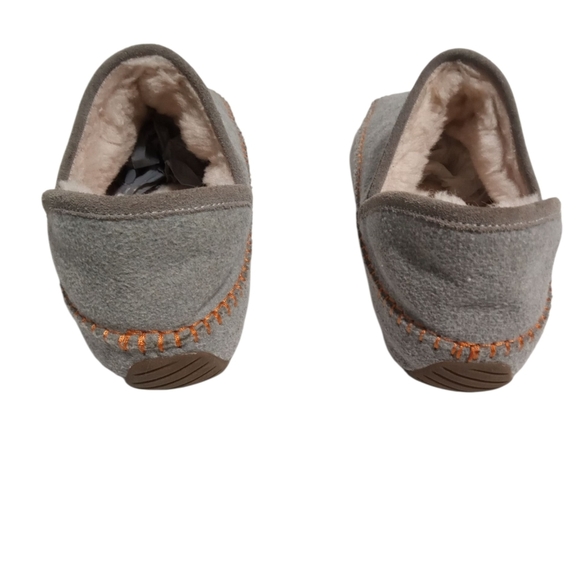 EMU Australia Gray Fabric Unisex Slippers Orange Stitch Moc Indoor Shoes W/7 M/6 - Picture 4 of 7